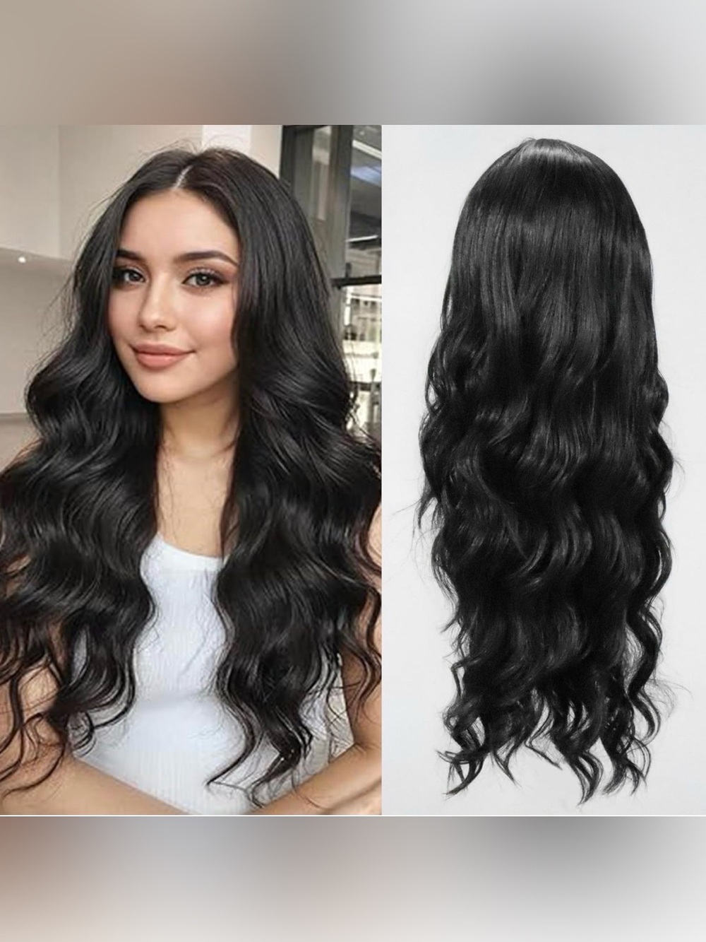 Synthetic 26” Black Wavy Lace Part Wig - Natural Shine #TC6